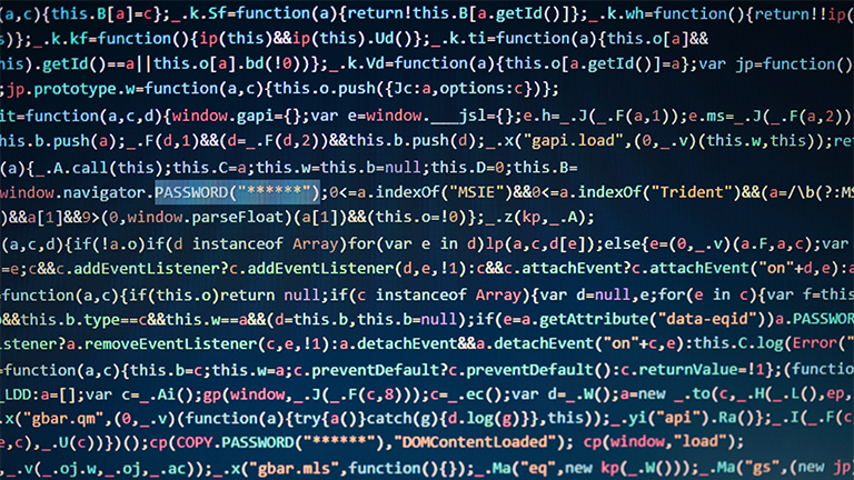 Stock picture of colourful lines of code with the word "password" in all caps on one of the lines